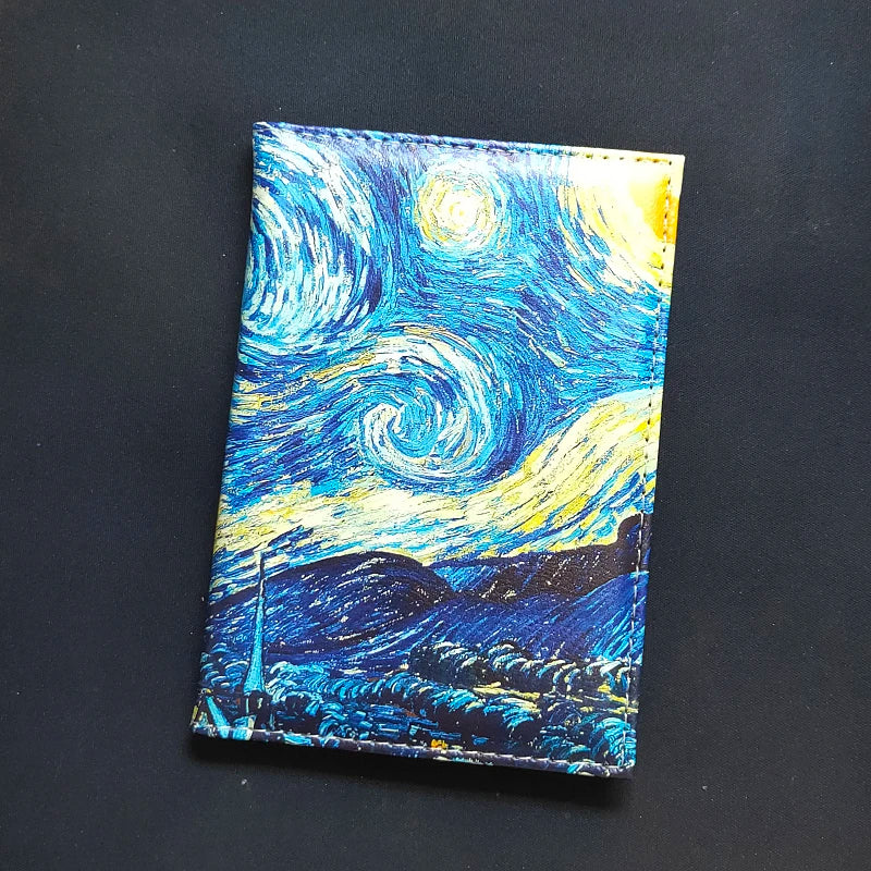 Starry Sky Passport Holder Pu Leather Travel Wallet Landscape Passport Cover