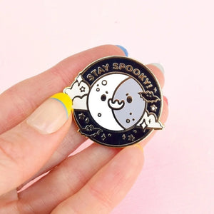 Spooky Halloween Moon Enamel Pin - Kawaii, Night, Starry, Scary