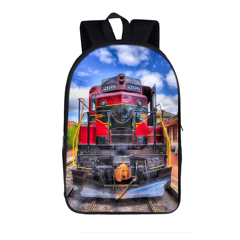 Steam Locomotive Train Print Backpack Teen School Bags Book Bag