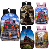 Steam Locomotive Train Print Backpack Teen School Bags Book Bag