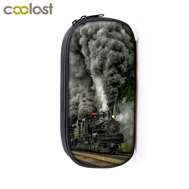Steam Locomotive Train Print Pencil Bag for Kids
