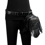 Steam Punk Men's Waist Bag PU Leather Tactical Bag Women's Tassel Fanny Pack