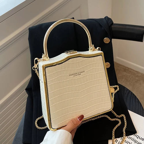 Stone Box Bags Metal Short Handle Women Handbag Shoulder