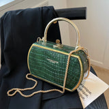 Stone Box Bags Metal Short Handle Women Summer PU Leather Handbag