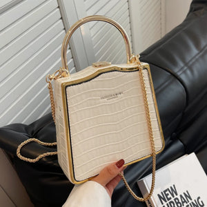 Stone Box Bags Metal Short Handle Women Handbag Shoulder