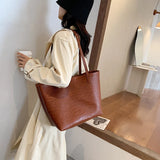 Stone Grain PU Leather Handbags Large Capacity Shoulder Bags for Ladies