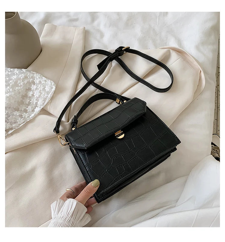 Stone Patent Crossbody Bag Small Handbag PU Leather Hand Ba