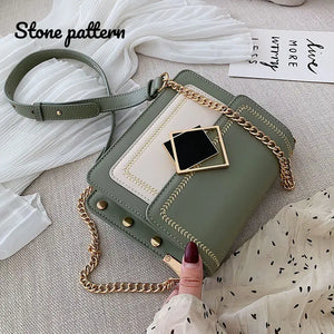 Stone Pattern Chain Pu Leather Crossbody Bag for Women