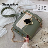 Stone Pattern Chain Pu Leather Crossbody Bag for Women
