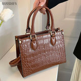 Stone Pattern Cow Leather Handbag for Women Large Capacity Tote Bag