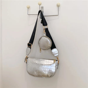 Stone Pattern Crossbody Bag Women Shoulder Bag PU Leather Handbag 2-Piece Set