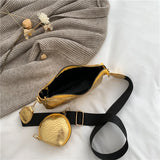 Stone Pattern Crossbody Bag Women Shoulder Bag PU Leather Handbag 2-Piece Set