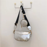 Stone Pattern Crossbody Bag Women Shoulder Bag PU Leather Handbag 2-Piece Set