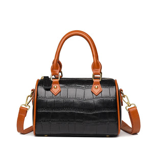 Stone Pattern Leather Handbag Women's Bag Vintage Cow Leather