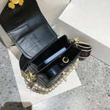 Stone Pattern Leather Crossbody Bags For Women Beading Chain Shoulder Bag