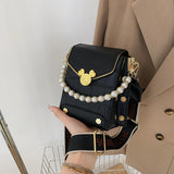 Stone Pattern Leather Crossbody Bags For Women Beading Chain Shoulder Bag