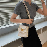 Stone Pattern Leather Crossbody Bags For Women Beading Chain Shoulder Bag