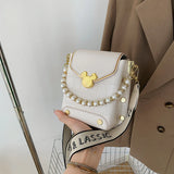 Stone Pattern Leather Crossbody Bags For Women Beading Chain Shoulder Bag