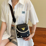 Stone Pattern Leather Crossbody Bags For Women Beading Chain Shoulder Bag