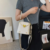 Stone Pattern Leather Crossbody Bags For Women Beading Chain Shoulder Bag