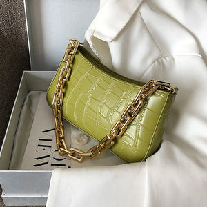 Stone Pattern PU Leather Armpit Bag with Chain Shoulder Strap