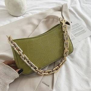 Stone Pattern PU Leather Armpit Bag with Chain Shoulder Strap