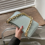 Stone Pattern PU Leather Armpit Bag with Chain Shoulder Strap