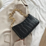 Stone Pattern PU Leather Armpit Bag with Chain Shoulder Strap