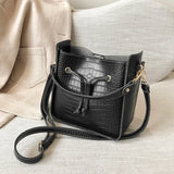 Stone Pattern PU Leather Bucket Bag Women Small Shoulder Messenger Handbag