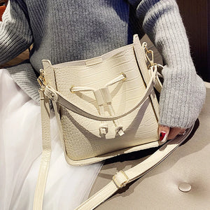Stone Pattern PU Leather Bucket Bag Women Small Shoulder Messenger Handbag