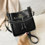 Stone Pattern PU Leather Bucket Bag Women Small Shoulder Messenger Handbag