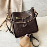 Stone Pattern PU Leather Bucket Bag Women Small Shoulder Messenger Handbag