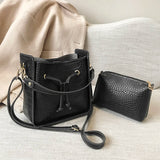 Stone Pattern PU Leather Bucket Bag Women Small Shoulder Messenger Handbag
