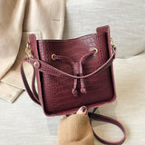 Stone Pattern PU Leather Bucket Bag Women Small Shoulder Messenger Handbag