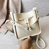 Stone Pattern PU Leather Bucket Bag Women Small Shoulder Messenger Handbag