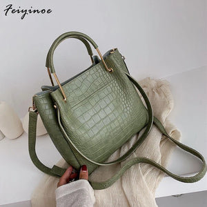 Stone Pattern PU Leather Bucket Bags Women Small Shoulder Messenger Bag