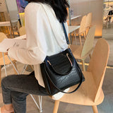 Stone Pattern PU Leather Bucket Bags Women Small Shoulder Messenger Bag