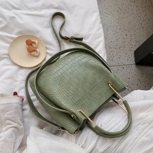 Stone Pattern PU Leather Bucket Bag