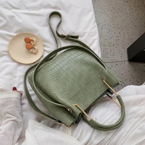 Stone Pattern PU Leather Bucket Bag