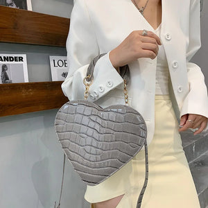 Stone Pattern Pu Handbag Heart-Shaped Shoulder Bag Chain Messenger