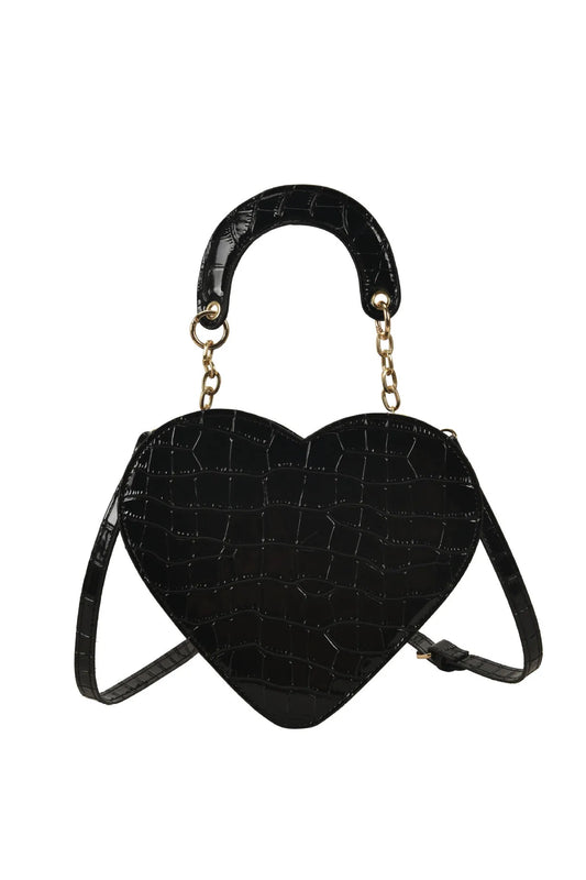 Stone Pattern Pu Handbag Heart-Shaped Shoulder Bag Chain Messenger