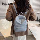 Stone Pattern PU Leather Backpack Women Travel Book Bag Girls