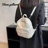 Stone Pattern PU Leather Backpack Women Travel Book Bag Girls