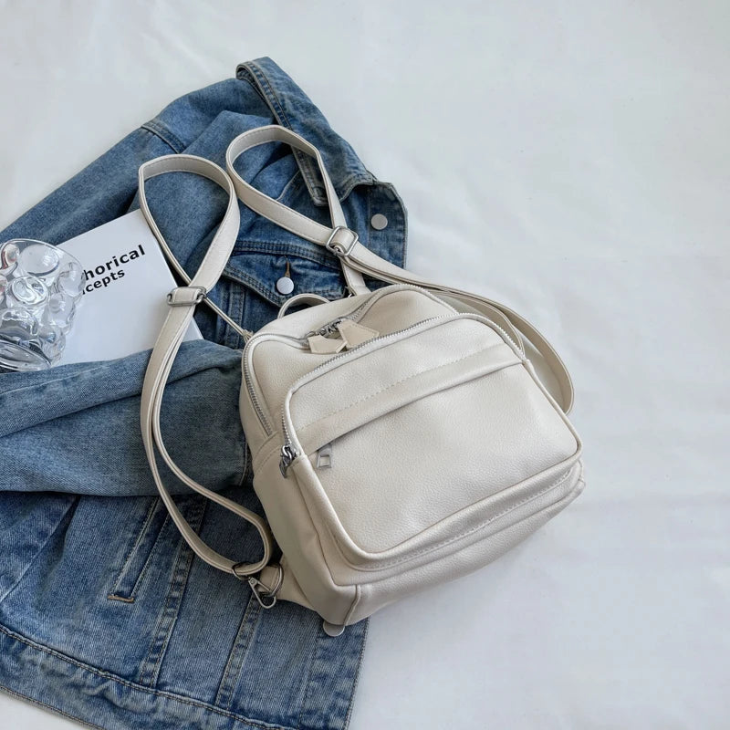 Stone Pattern PU Leather Backpack Women Travel Book Bag Girls