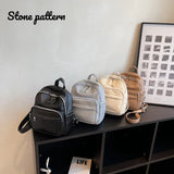 Stone Pattern PU Leather Backpack Women Travel Book Bag Girls