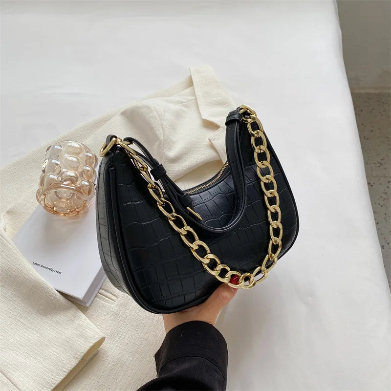 Crocodile Women Shoulder Armpit Purses Fall Winter Underarm Handbags