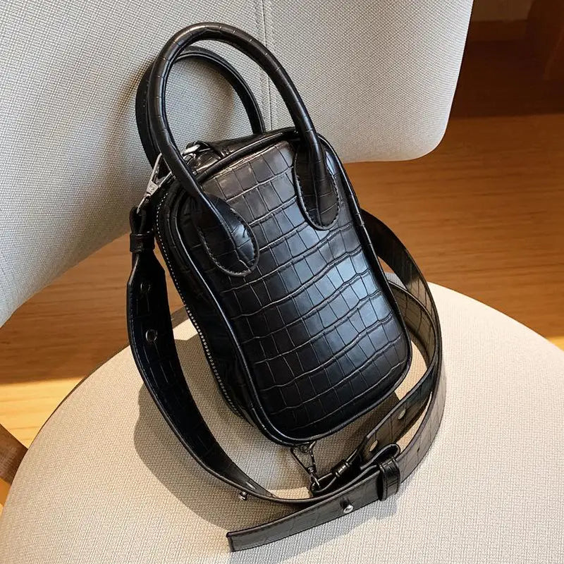 Stone Pattern Shoulder Bag High Leather Chest Bag