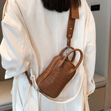 Stone Pattern Shoulder Bag High Leather Chest Bag