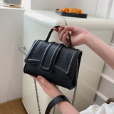 Stone Pattern Zipper Handbags Embossed Lacquer Shoulder Bag
