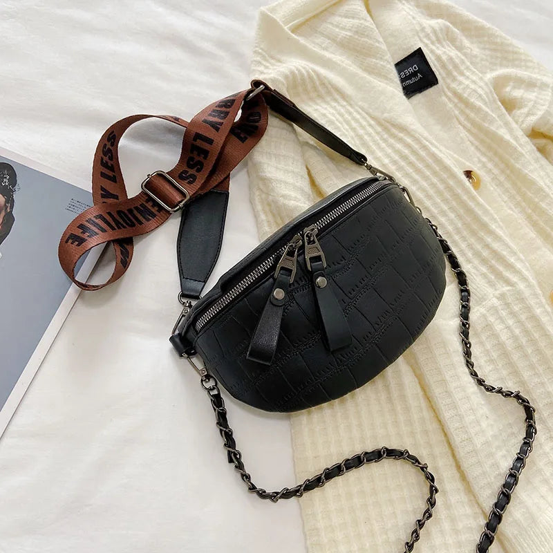 Stone Pattern Chain Waist Bags Women Chest Bag Crossbody Bags Female Waist Packs